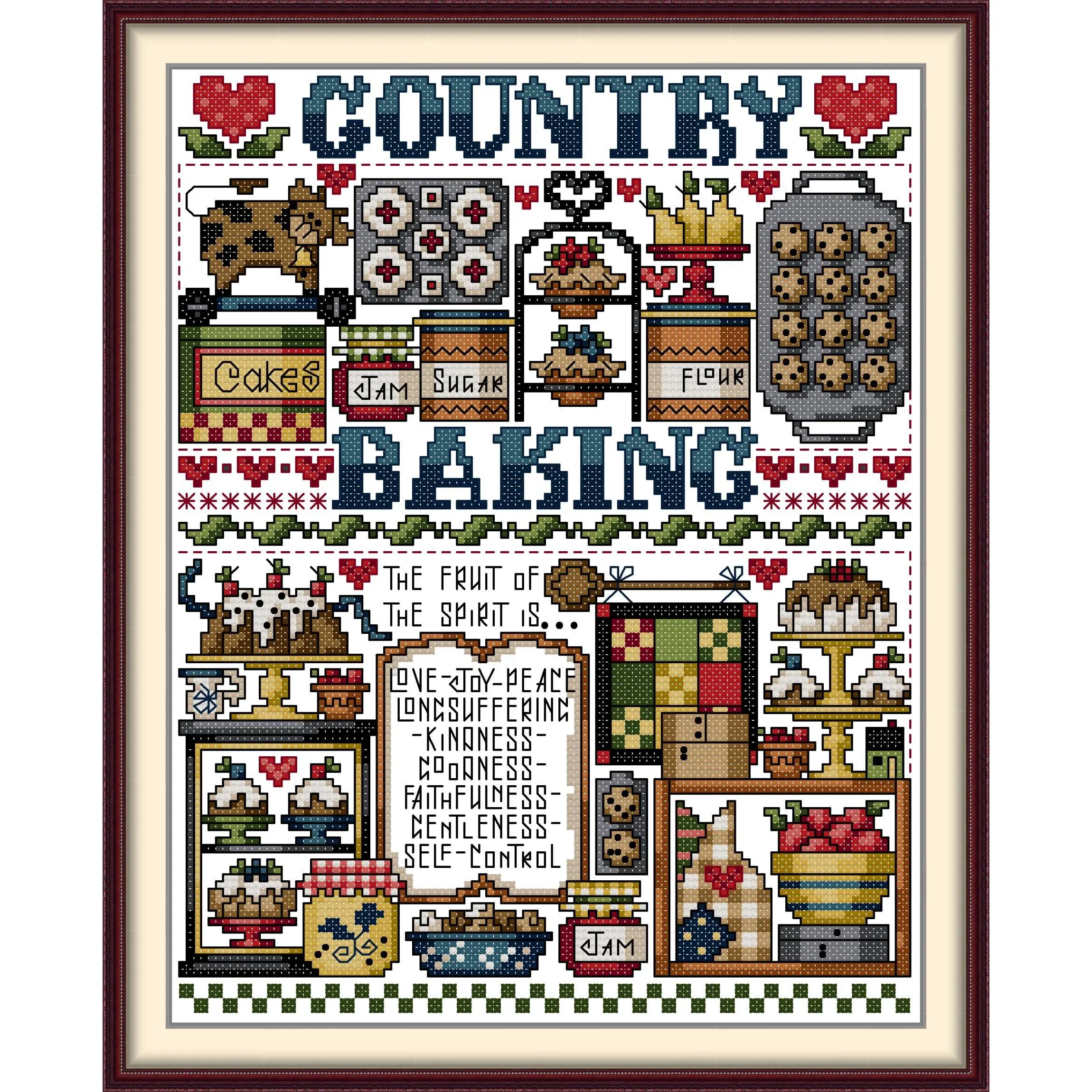 Pre-Printed Stamped Aida Cross Stitch Kit for Adults, Country Baking Theme, Mixed Textile, Easy DIY Pattern, 1 Design Drawing, 12.99x15.35in & 10.24x12.2in, Diamond Painting Cross Stitch, Ideal for Country Themed Decor & Gift