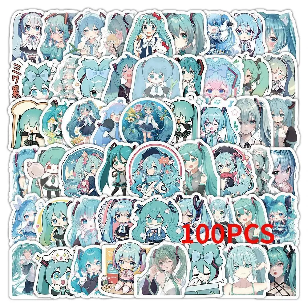 2026 Hot Kawaii Hatsune Miku Stickers Pack, 100pcs Waterproof Cartoon Stickers for Phone Case, Laptop, Journaling Stationery (Novelty Toy), None