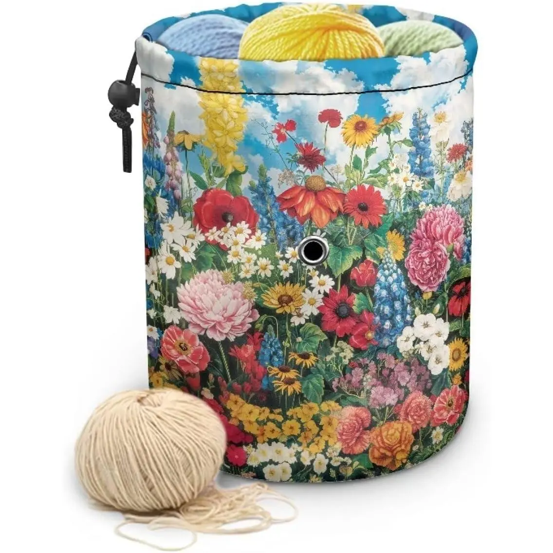 Crochet Bag Organizer Floral Knitting Bag Yarn Storage Holder for Crochet Accessories- Day