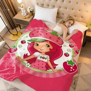 Oversized Winter Microfiber Fleece Knee Throw Blanket - Food Themed Blanket with Strawberry Motif, Fruit Print, Patchwork Design, Lightweight Softness, Elastic Breathable Bedding for Bed, Sofa Decoration