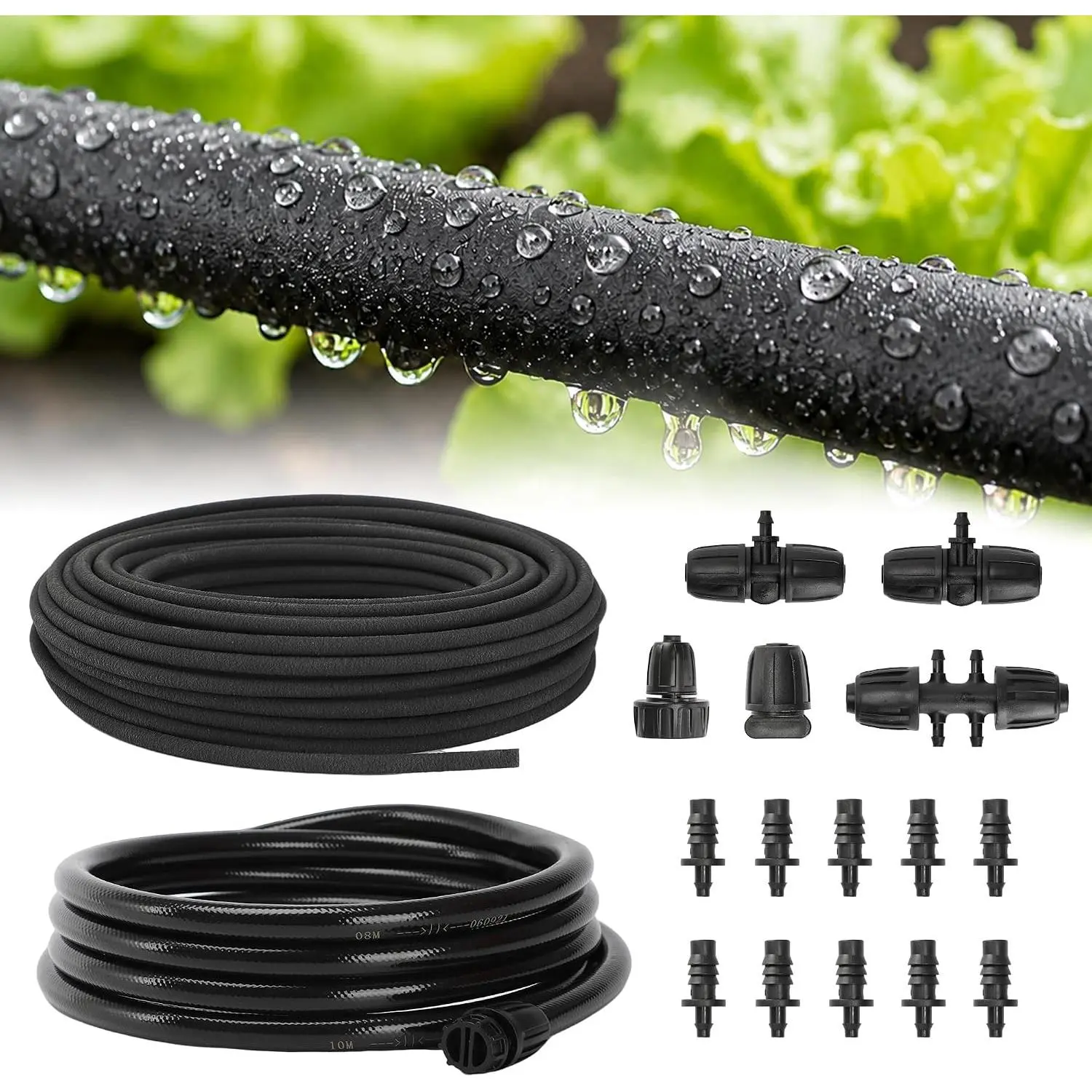 Drip Irrigation System with 100FT 1/4" Soaker Hose - 80% Water Savings, Weeping Tech for Deeper Root Watering, Garden Kit with 10FT 1/2" Tubing for Raised Beds, Vegetables, Lawn, Greenhouse
