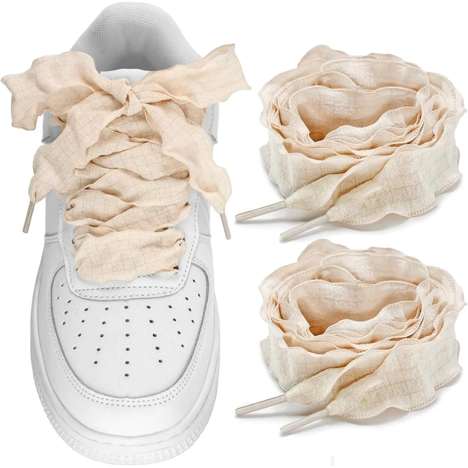 1'' Wide Cute Ribbon Shoe Laces, Women Ruffle Flat Shoelaces  Flounce Colored Strings For Sneakers