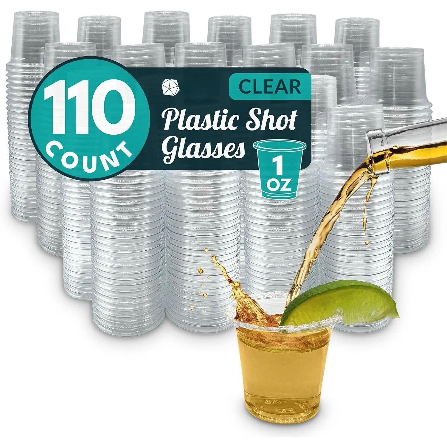(110 Count 1 oz Plastic Shot Glasses | Disposable | Clear Jello Shot Cups | Mini Plastic Cups for Party, Sauces, Samples | , Shatterproof, 1oz Mini Glasses Disposable