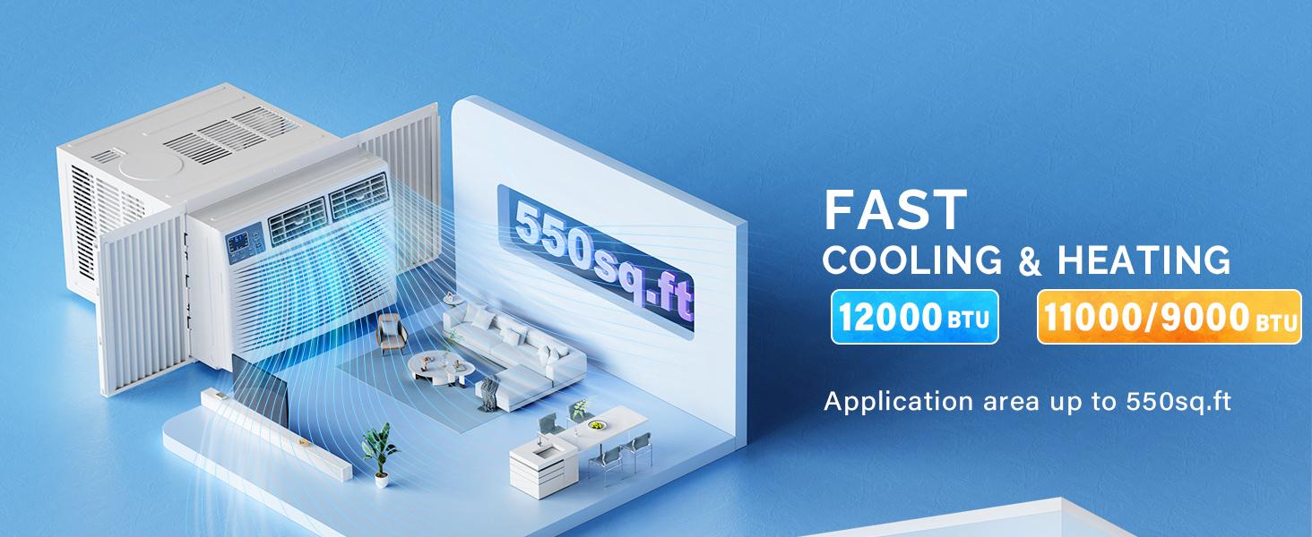 ROVSUN 12000/18000/23200 BTU Window Air Conditioner with Heat, Window AC Unit & Heater Combo with APP & Voice Smart Control, Timer Function & Easy Installation Kit, Work with Alexa/Google Assistant, 208/230V