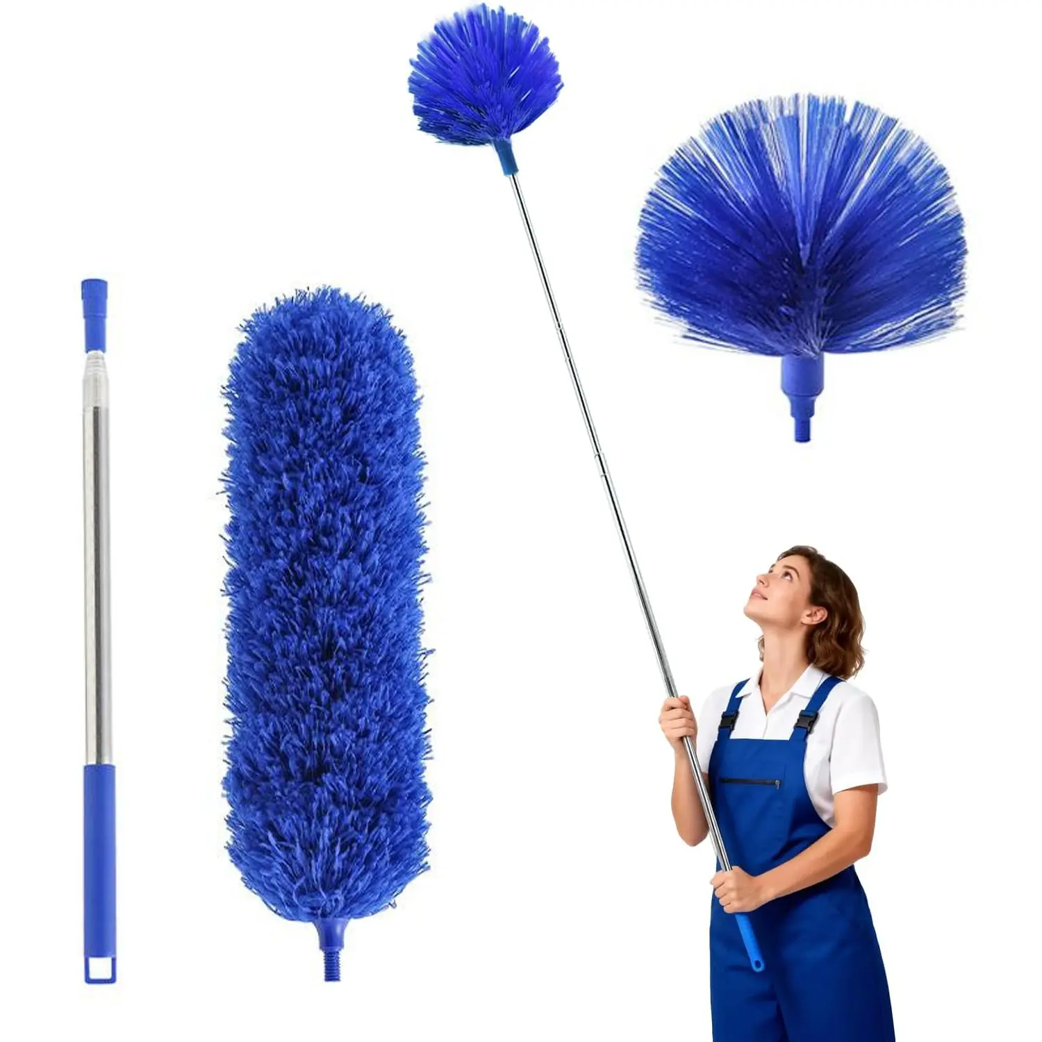 Telescopic Cobweb Duster, Extendable Ceiling Dust Cleaner, Long Handle, Washable and Reusable, Blue, Ideal for Ceiling Fans and Corners, Duster with Extension Pole