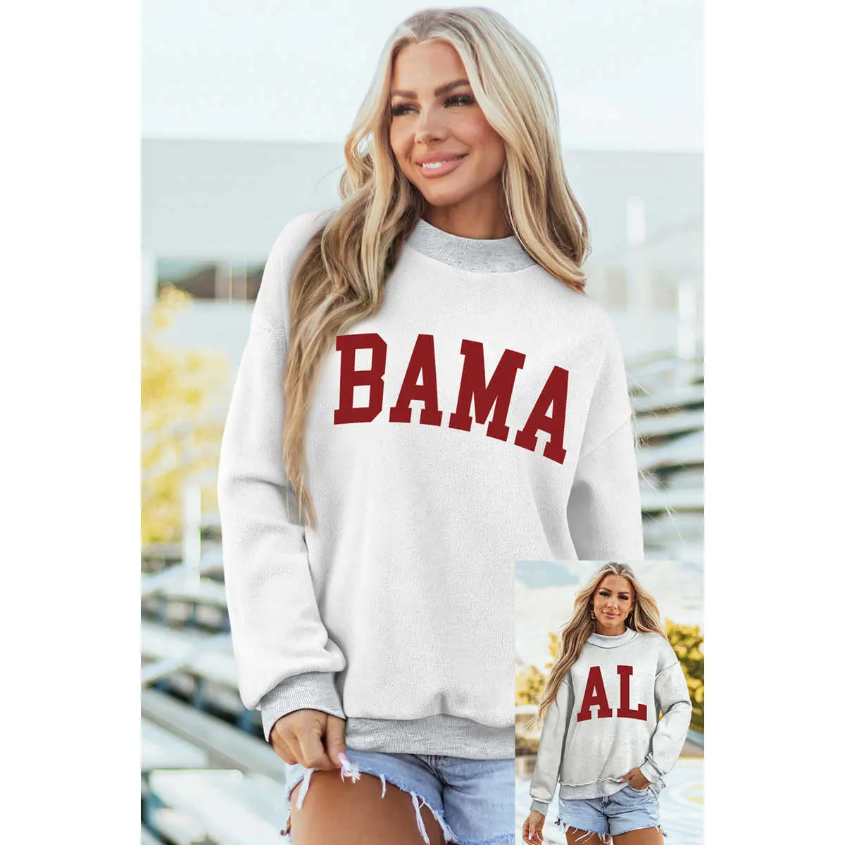 Women's Sweatshirt, Casual Reversible Mock Neck Drop Shoulder Pullover in Comfortable Cotton Fleece with School Graphic Print, Style, Piece, Long Sleeve, Printed, Tops, Hoodie, Soft, Cotton Blend, Reversible Print