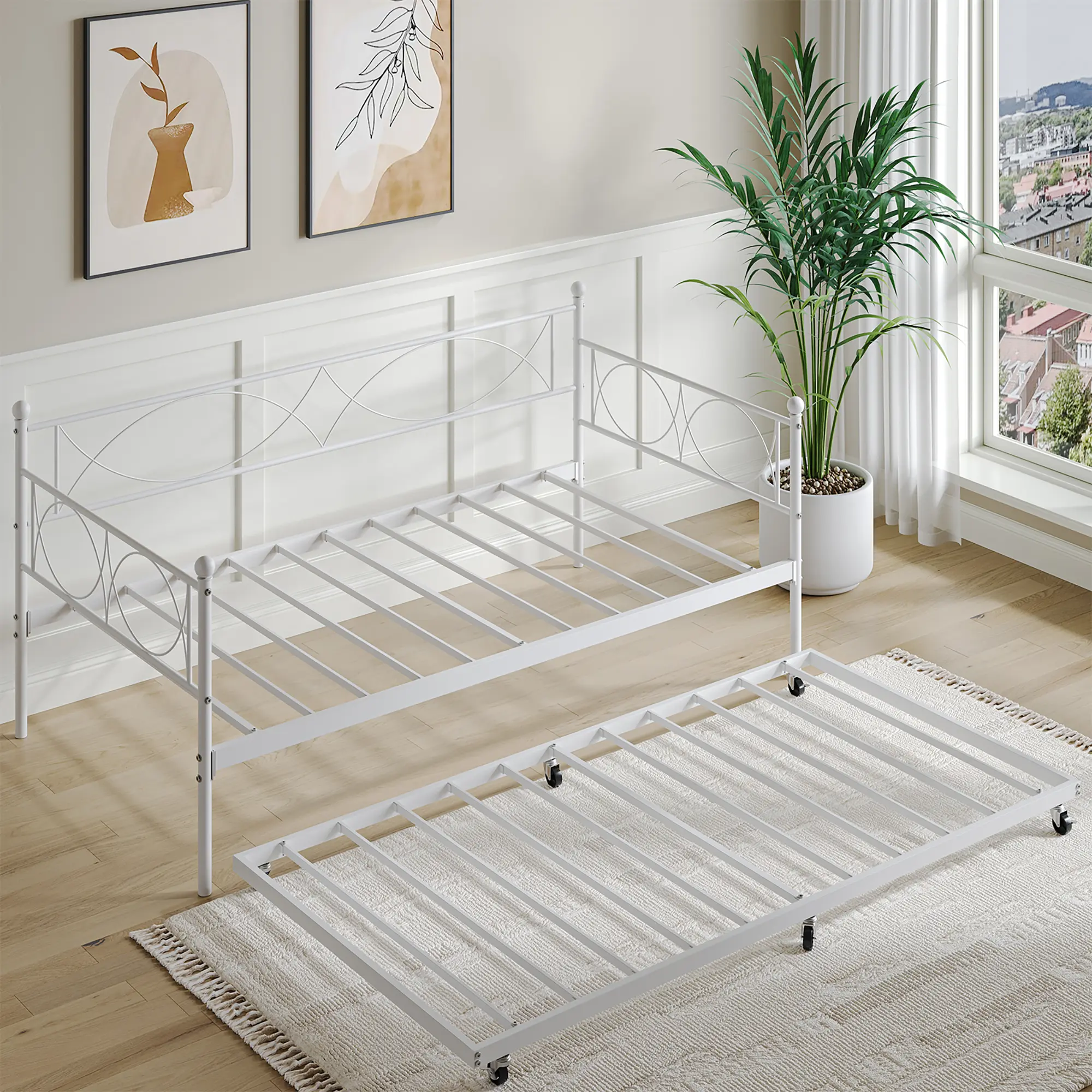 Garvee 2-in-1 Metal Twin Daybed with Pull-Out Trundle, Heavy-Duty Steel Slat Support, Space-Saving Sofa Bed Frame, No Box Spring Needed