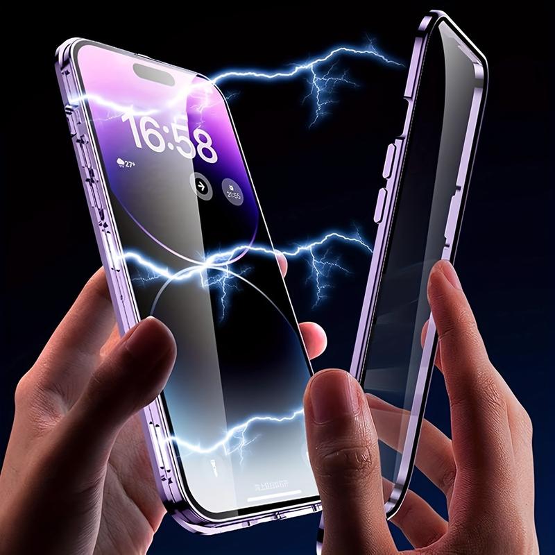 Premium Fashion Anti-Slip Magnetic Metal Phone Case, Compatible with iPhone 17 16 15 14 13 12 Plus Pro Max Air, Mobile Accessories