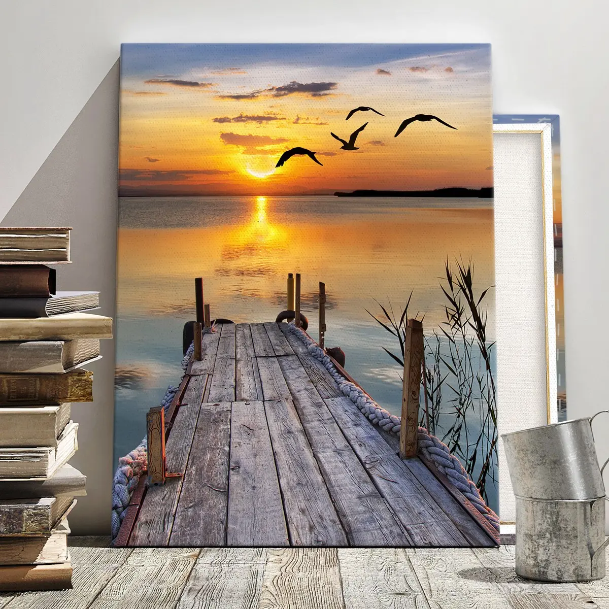Wooden Canvas Poster, Modern Art Sunset Seaside Scene, Waterproof Home Decor, Living Room Bedroom Office Decoration, Stylish Wall Art