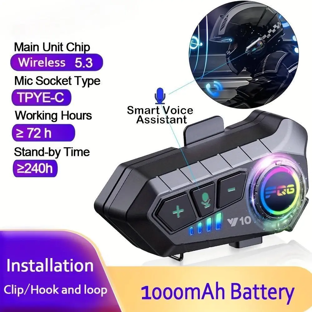 MOKATA Y10 Helmet Wireless Headset, Motorcycle Helmet Wireless Headset 5.3 Sound Control, Wireless Motorcycle Headset with Soft And Hard Microphones