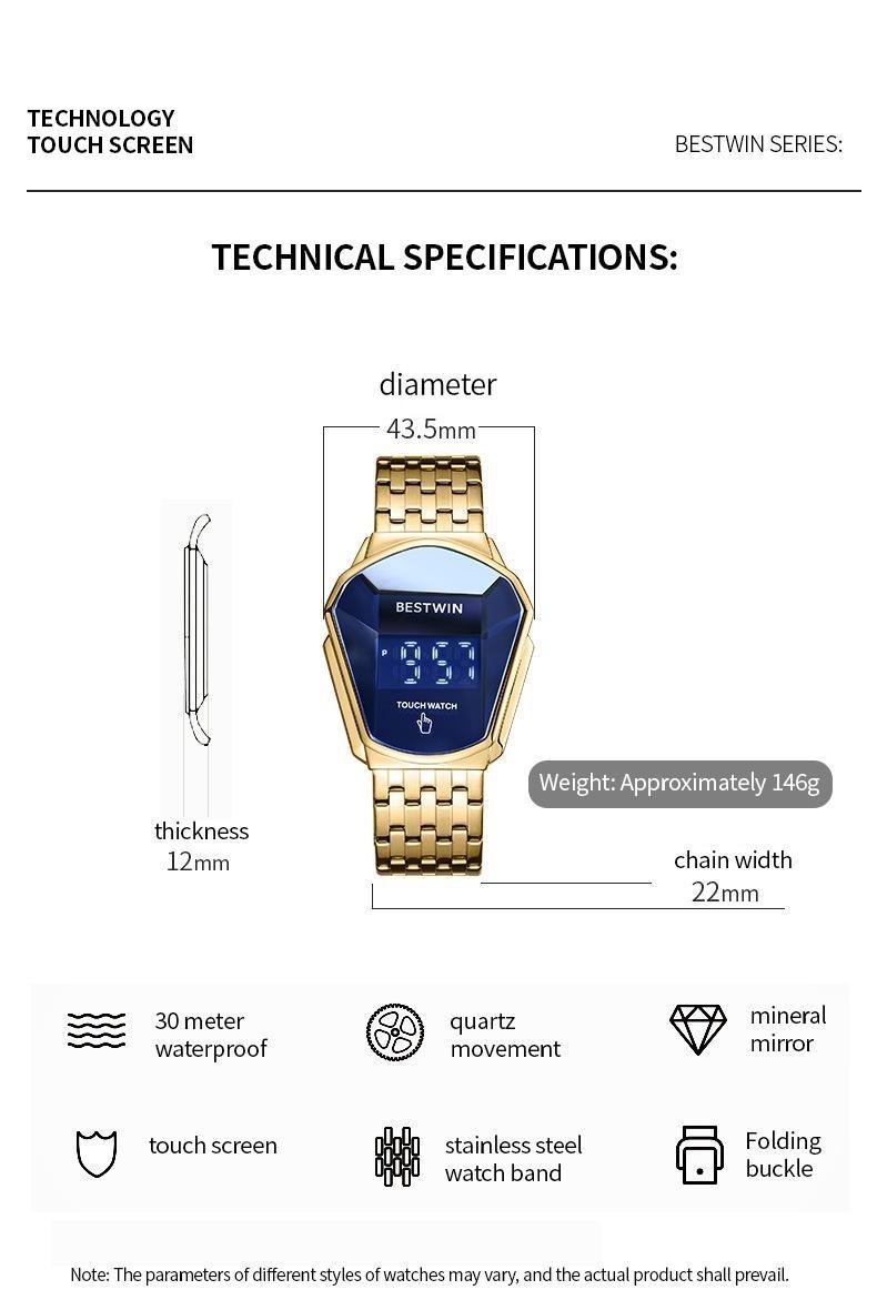 Touchscreen Racing Sport watch Luxury Mens Racing Sport​Iridescent diamond-shaped mirror surfacet WatchMultifunction Chronograph  Stainless Stee!Casual Business Stvle Perfect Giftfor Him fashionable wristwatch time display