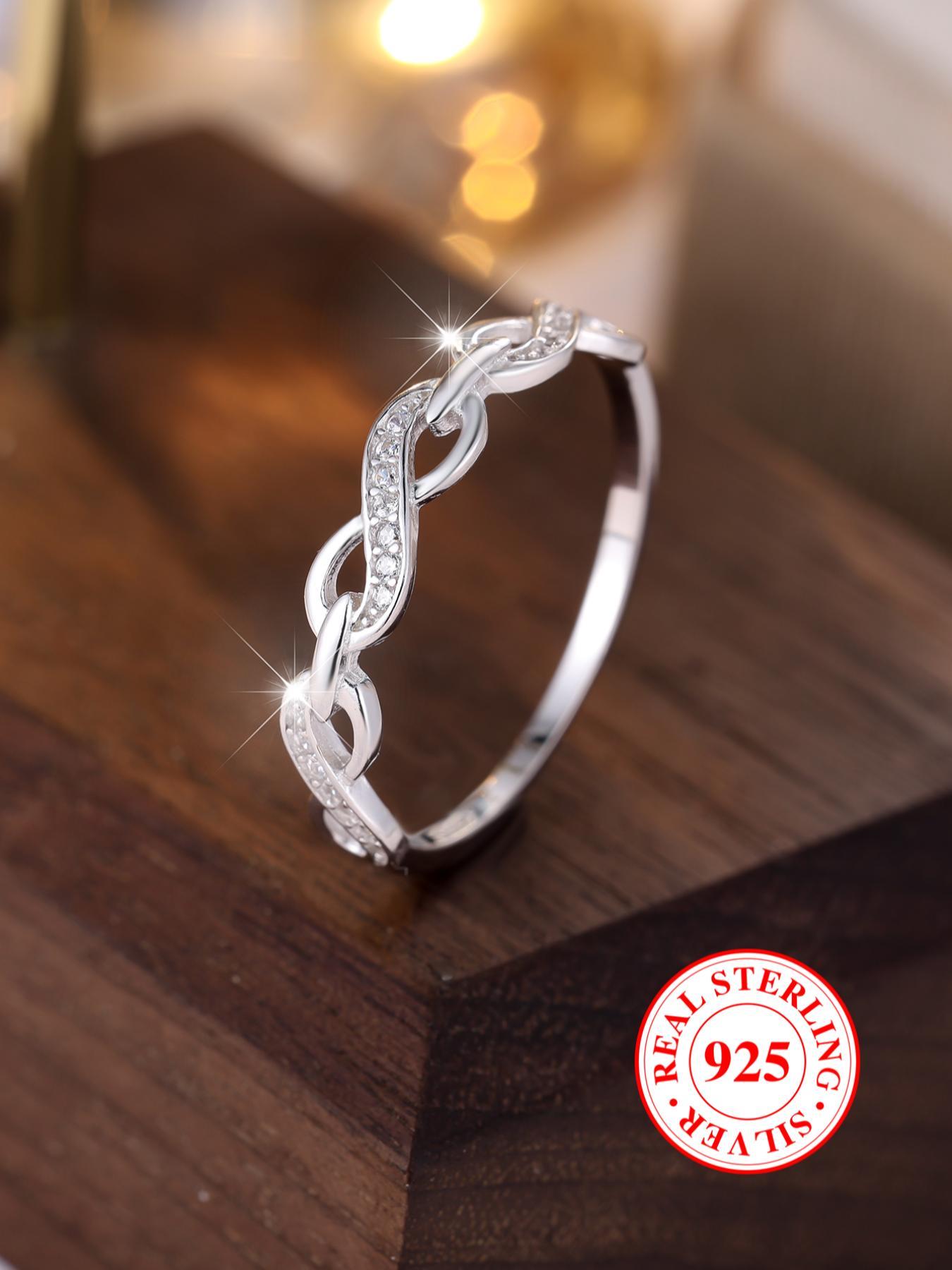 S925 Sterling Silver Simple Artificial Zircon Decorated Ring, Fashion Criss Cross Design Ring for Women & Men, Trendy All-match & Exquisite Jewelry for Birthday Gift, Wedding Rings, Statement Rings