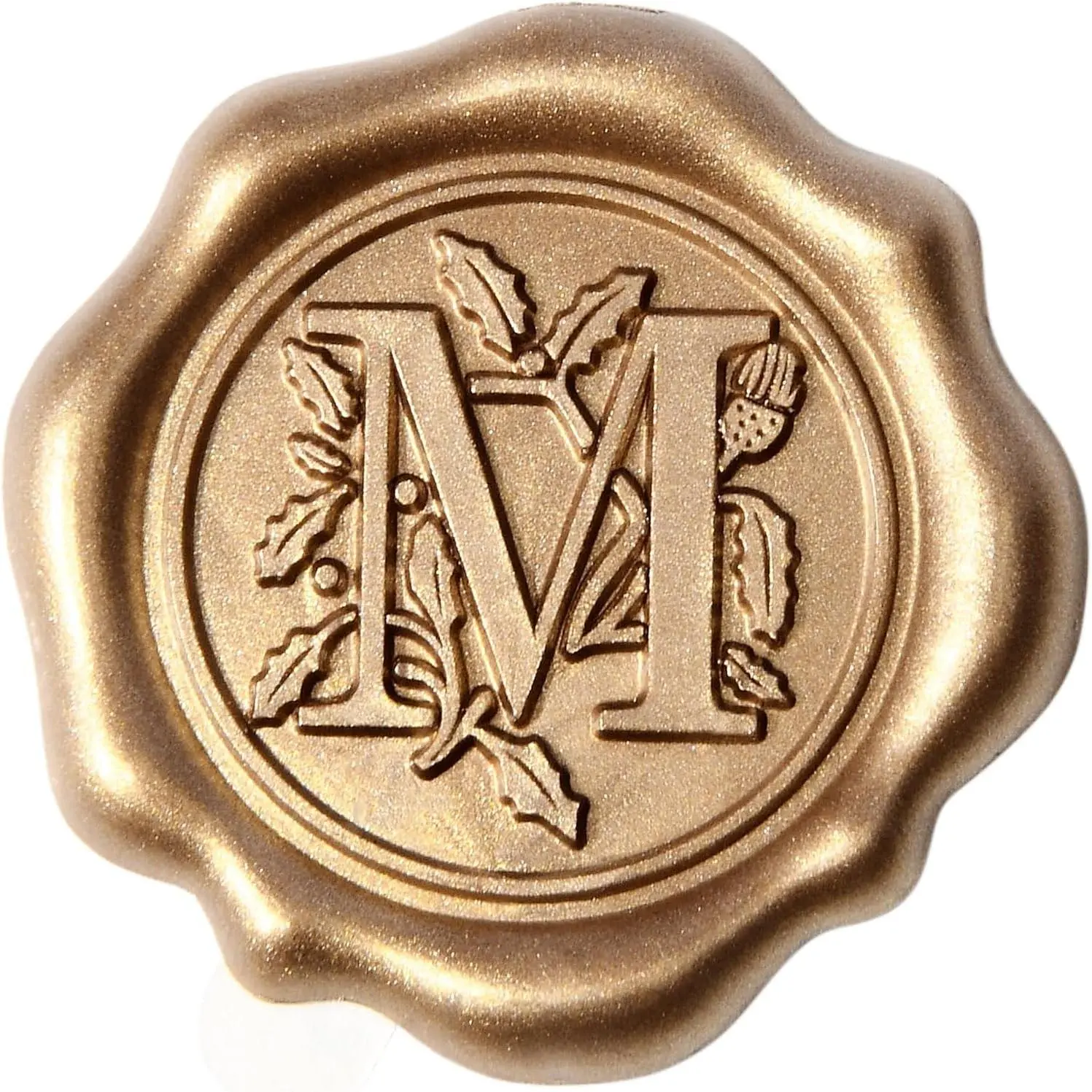 Antique Gold Initial Letters Stick-On Wax Seal Stickers - Pack of 50, Letter M - for Wedding Engagement Party Invitation, Gift Wrap