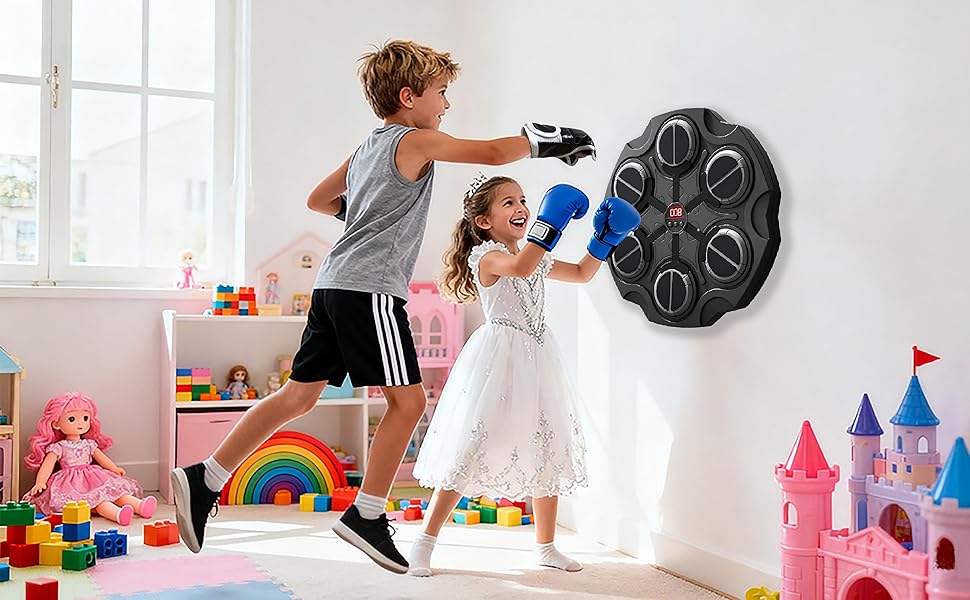 Music boxing machine sports toy, intelligent Bluetooth wall-mounted children's boxing training equipment, training mat toy with boxing gloves, suitable for boys, girls, and children (3-16 years old)