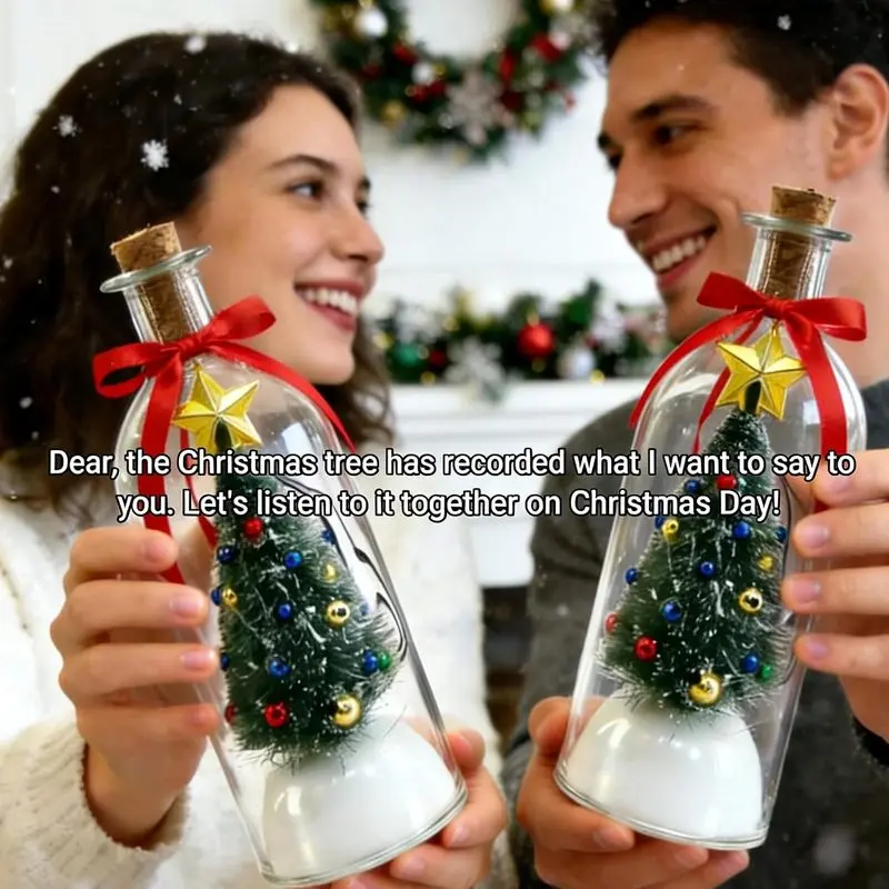 8-Inch Recordable Christmas Tree, Glass Bottle Voice Message, Desktop Decoration, Essential Christmas Gift Exchange Item