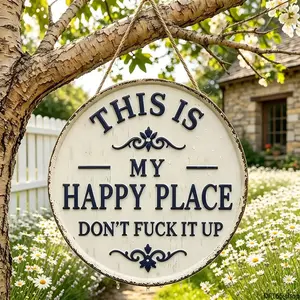 Round Rust Resistant Aluminum Metal Wall Sign Printed Vintage Garden Slogan Weatherproof Matte Surface Pre-Drilled Hanging Holes Multi-Space Compatible For Backyard Porch Fence Patio Bar Outdoor Rustic Decorative Wall Plaque Accessory