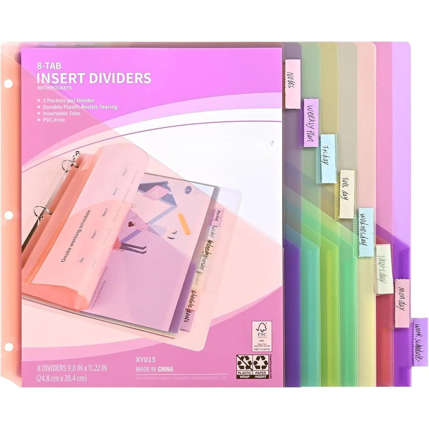 8-Tab Binder Dividers, Index Pockets for 3 Ring Binders, 8 Pastel Colors,  Letter Size (1)