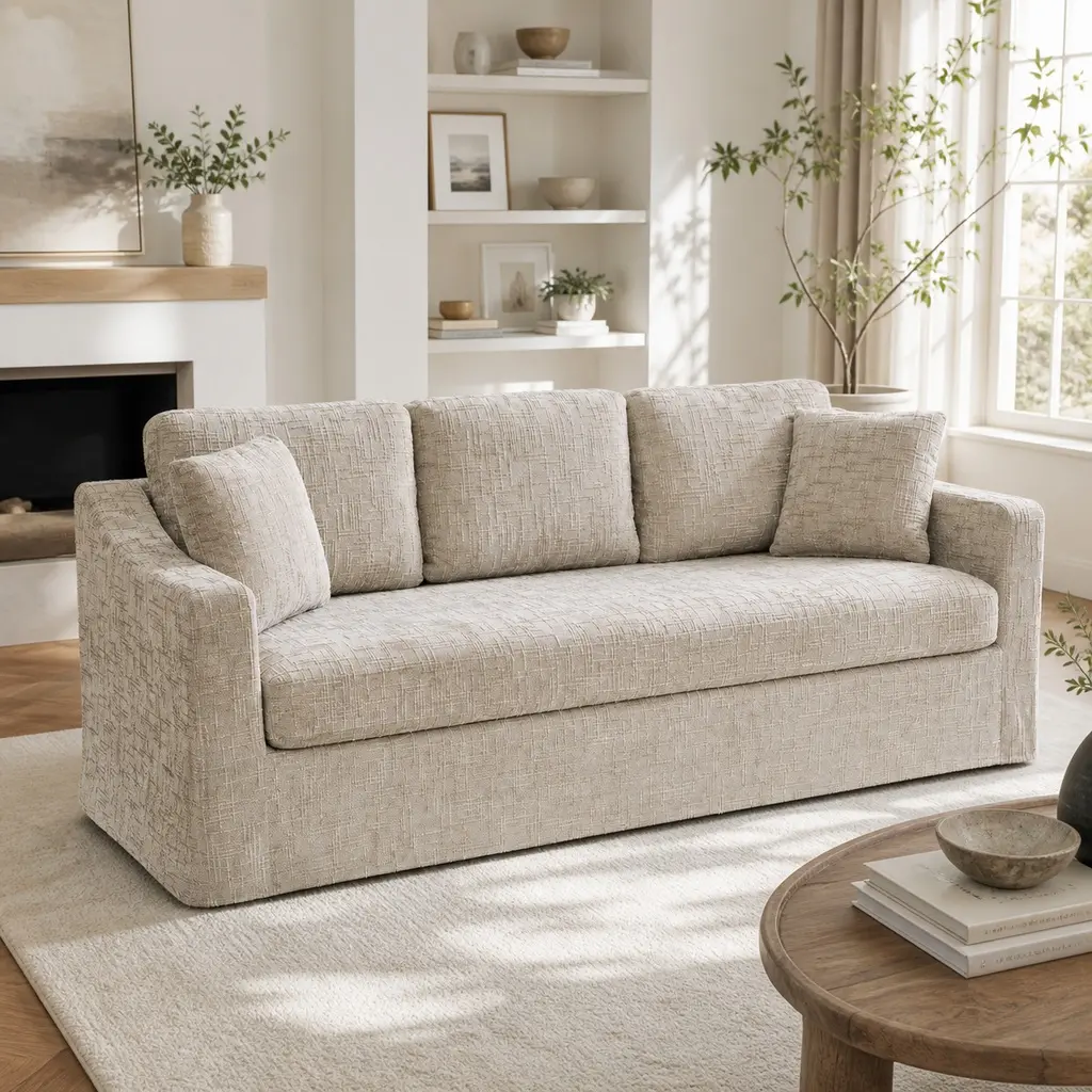 ARCH Modern Oversized 83.86" Wide 3-Seat Sofa Couch with Deep Seat, Chenille Fabric, Removable Upholstery Cover, High-Elasticity Sponge Cushion, for Living Room Bedroom Apartment, Wheat, Wheat Color Options, Chenille Material, 3 Seat Seat Count