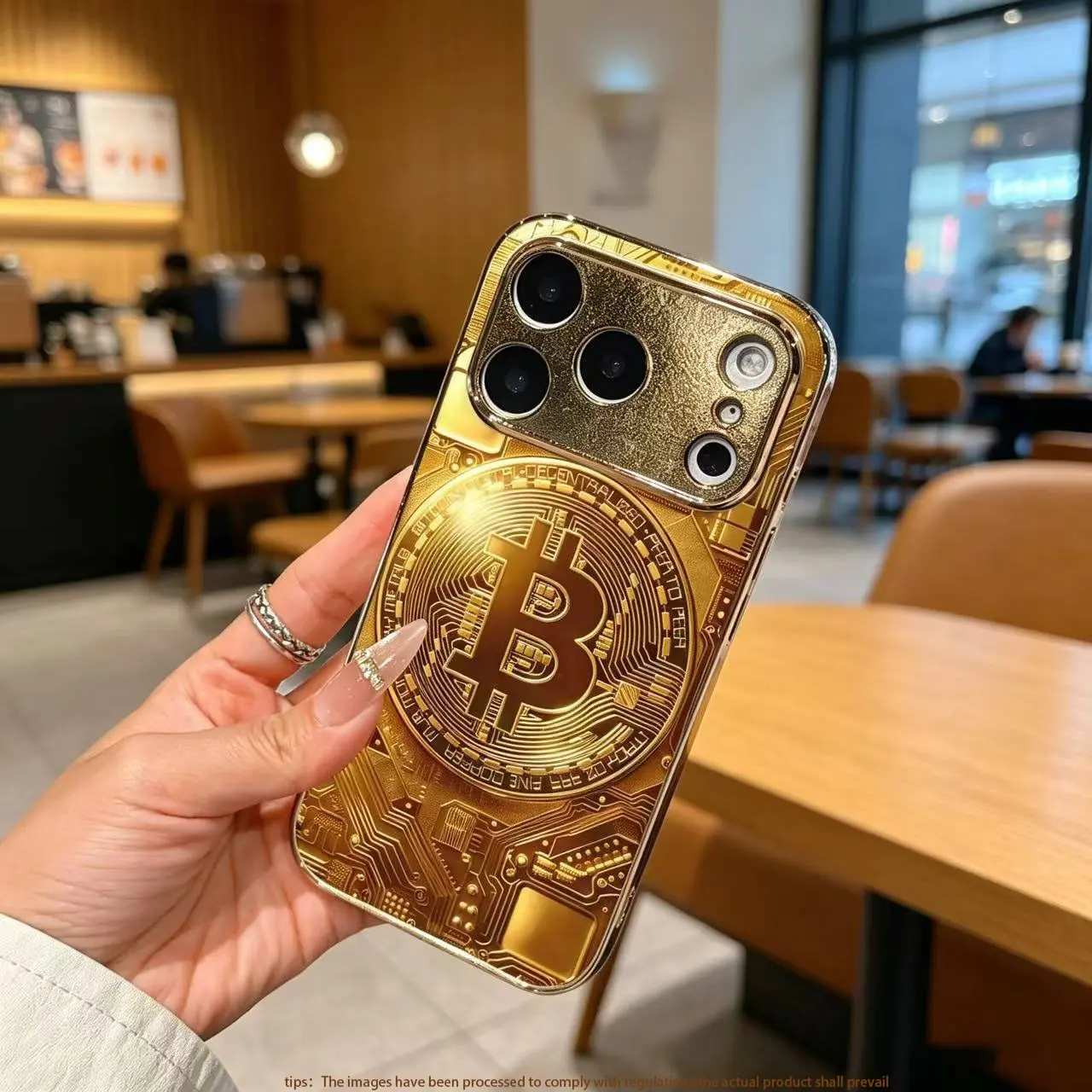 Gold Bitcoin Circuit Pattern Phone Case for iPhone 13/13 Mini/13 Pro/13 Pro Max/14/14 Plus/14 Pro/14 Pro Max Light luxury gold glass texture phone case