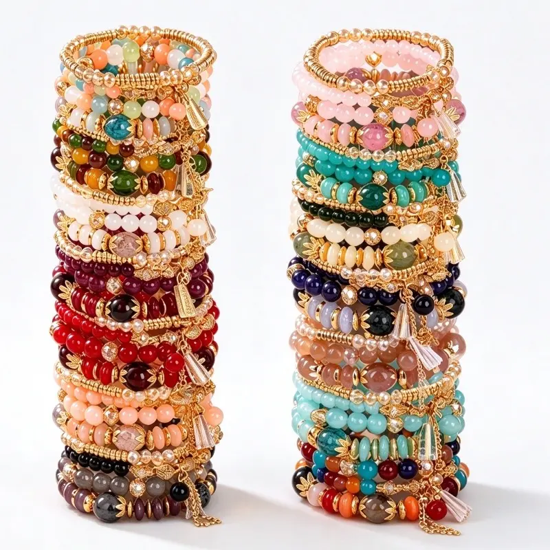 12-24Pcs Bohemia Multilayer Stackable Beaded Jewelry Bracelets & Bangles, Colorful Glass Beaded Stretch Multi-Part Bracelets & Bangles, Hawaii Charm Jewelry for Women Beach Boho Vacation Gifts