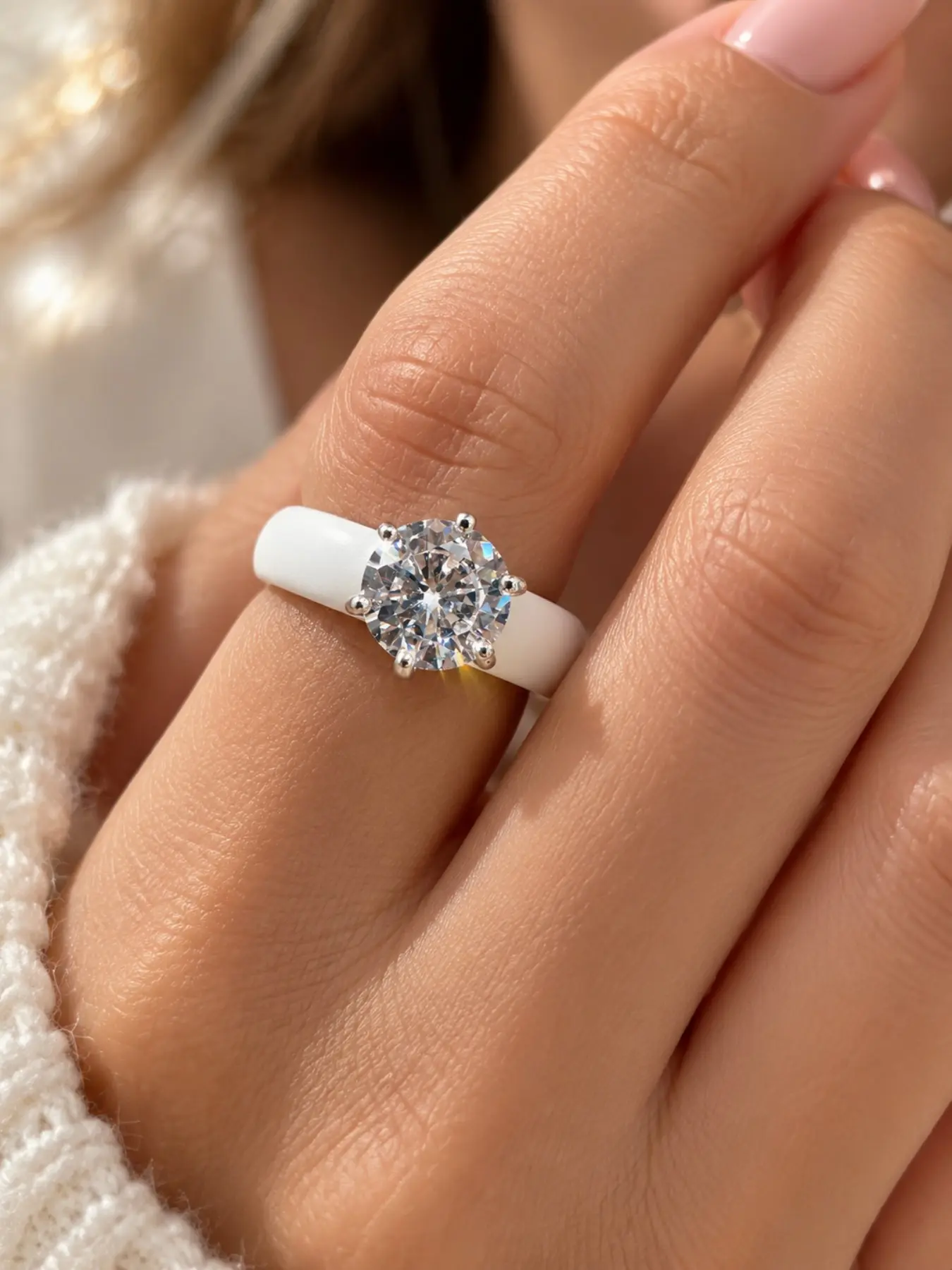 Elegant Oval Cut Silicone Engagement Ring for Women, Cubic Zirconia Single Stone, Silver Color Six Prong Setting, Flexible Rubber Wedding Band, Fashion Engagement Ring