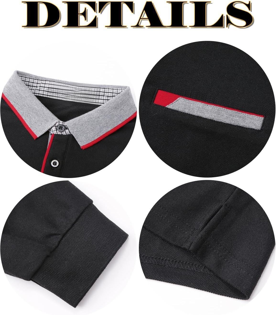 Polo Shirts for Men Long Sleeve Golf Shirt Slim Fit Classic Plaid Collar Cotton Golf T-Shirts Casual Polo Shirts