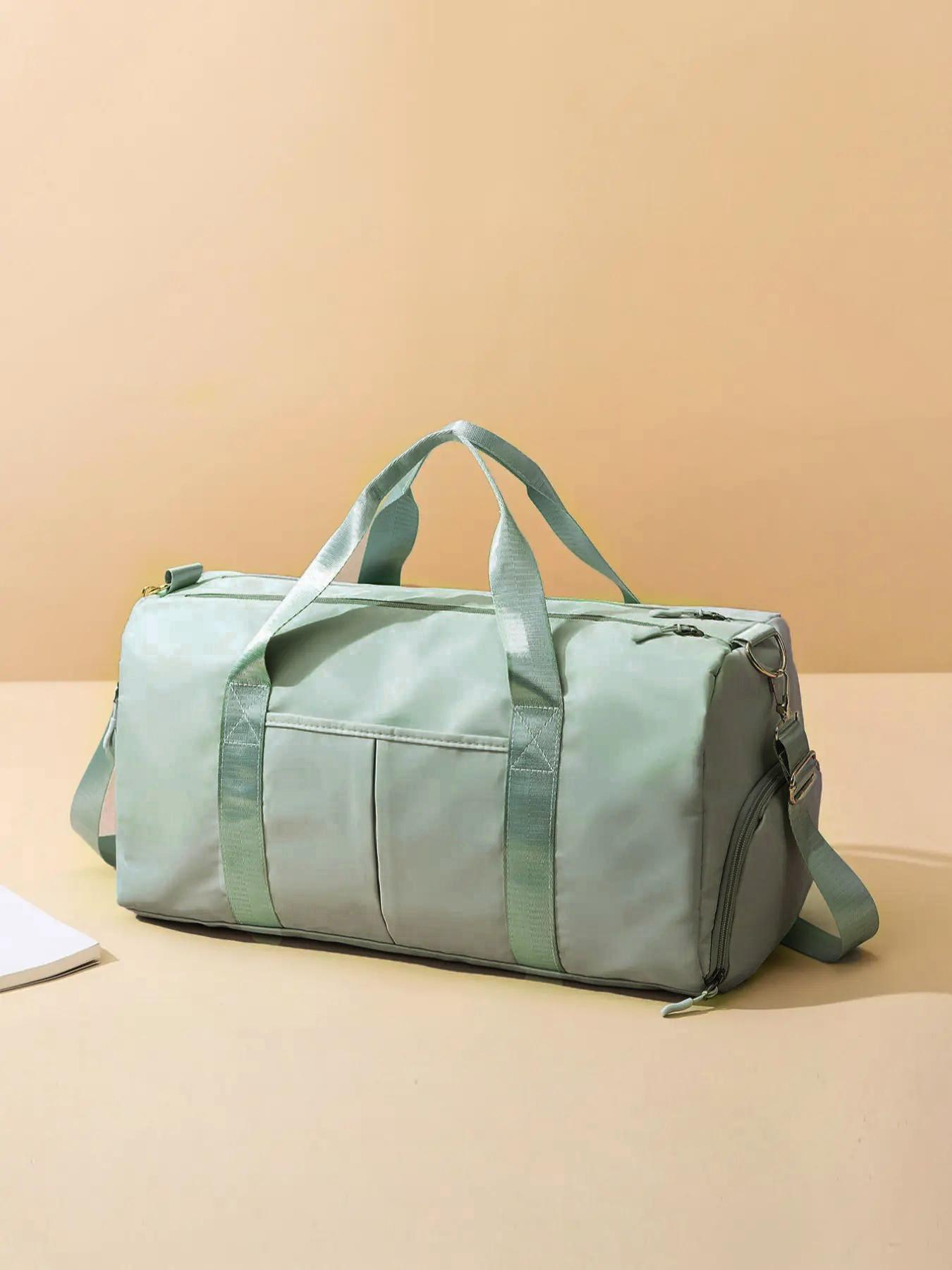 Women's Fashion Large Capacity Travel Bag, Solid Color Letter Patch Zipper Pocket Travel Bag, Casual Lightweight Travel Bag for Gym & Short Business Trips, Durable Travel Bag