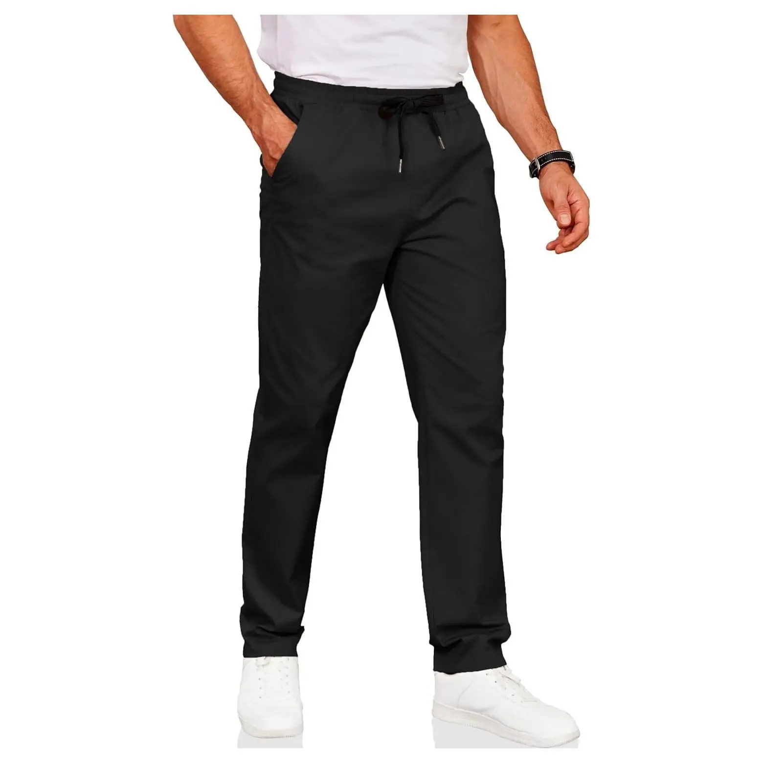 Men's Cotton Twill Drawstring Elastic Waist Casual Chino PantsGift