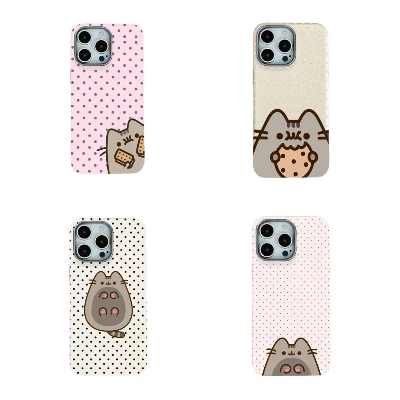 Kawaii Pusheen Cat Polka Dot Smartphone Case - Shockproof, Anti-Slip Protective Shell for Handheld Cellphone, Wireless Devices, iPhone X-17 Pro Max (Pastel Pink, White, Beige)