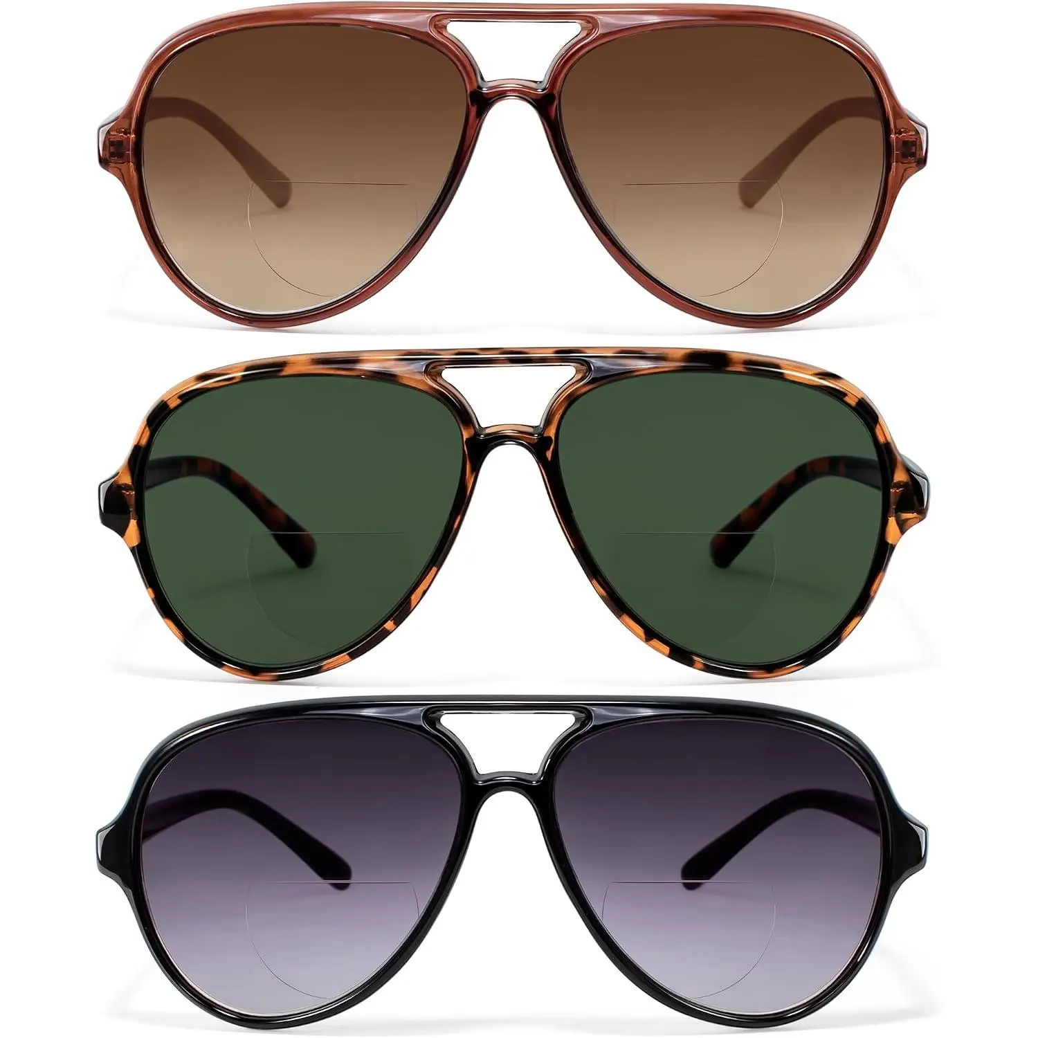 3 Pack Retro Aviator Bifocal Reading Sunglasses for Women Men UV400 Protection Classic Square Sun Readers