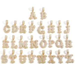 Initial Letter Pendant Necklace for Men Women, 24 Inch Iced Out Chunky Stainless Steel Rope Chain – Copper 14K Gold Plated with 5A Cubic Zirconia, Trendy All-Match Birthday Christmas Gift for Him Her