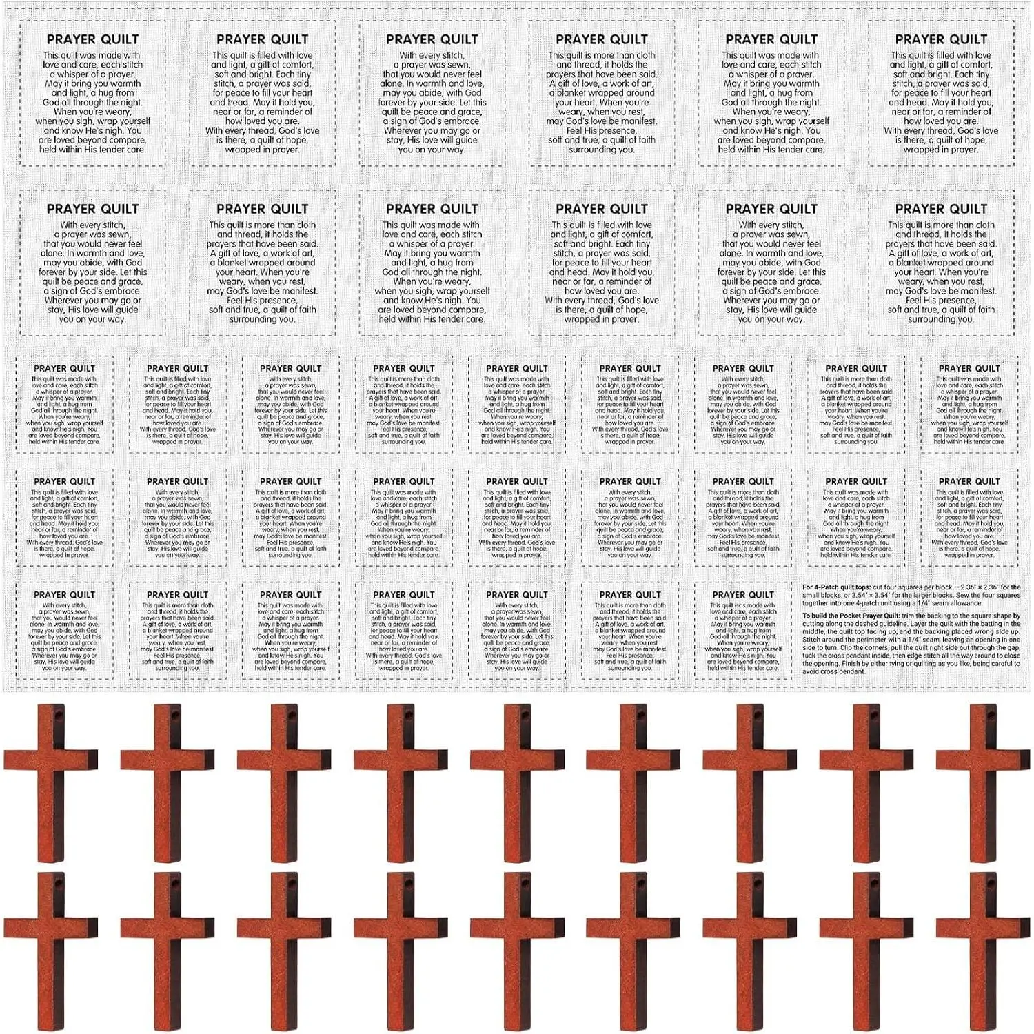 38 Set Pocket Prayer Quilt Panel Squares DIY Prayer Cloth with Small Wooden Crosses Mini Scripture Pocket Quilt for Women Religious Mother's Day Baptism Reward Gifts Burlywood