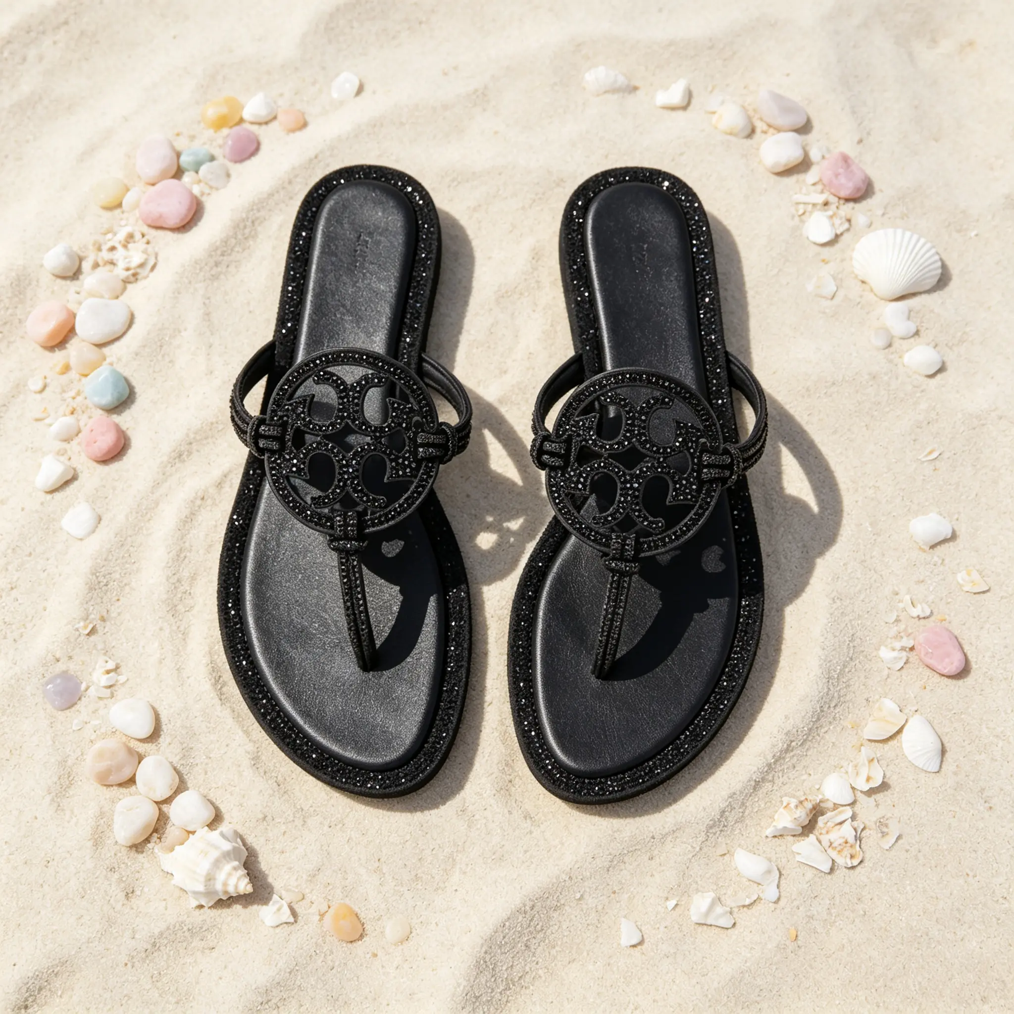 Women Rhinestone Hollow Circular Thong Flat Sandals, Multi-Color Available Sparkly Slip-On Flip Flops, Summer Beach Casual Walking Sandals, Fashion Outdoor Sandals for Vacation & Daily Wear |  flip flop