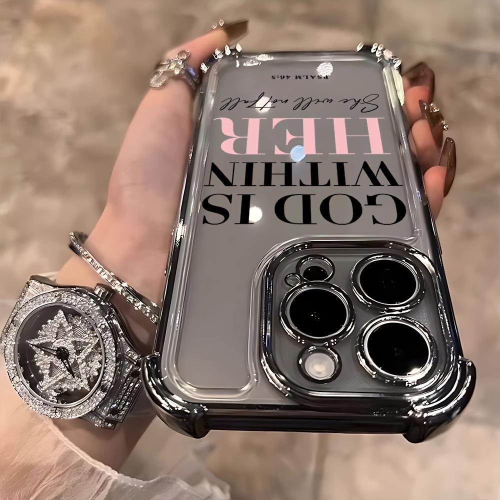 Pink Words Psalm Christian Quote Aesthetic Four-corner Thickened Mobile Phone Case for iPhone 17 Air 16 15 14 13 12 11 Pro Max Plus 16e border Electroplating with counter-fall Safety Cushion Compatible with