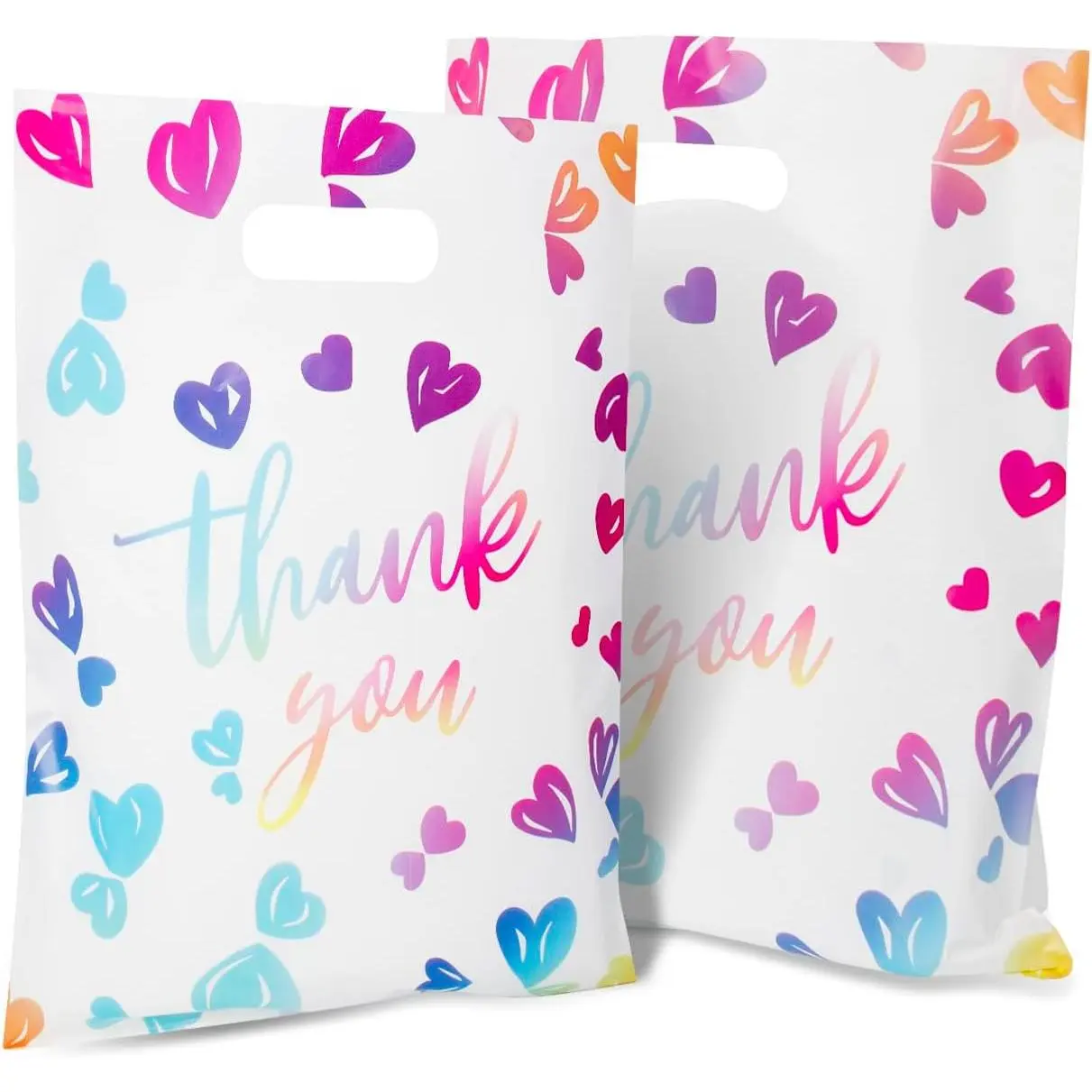 Thank You Plastic Bags for Business Small, 2.36Mil Boutique Merchandise Goodie  Bags with Handles for Birthday Party Favor and Retail Stores, 50 count 13.7 x 9.8 Inch