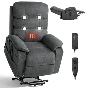 VEVOR Power Lift Recliner Chair, Dual Motor Medium Lift Chair with Heat and Massage for Elderly, Position Adjustable, Remote Control, with Side Pockets, Chenille Fabric, Dark Gray
