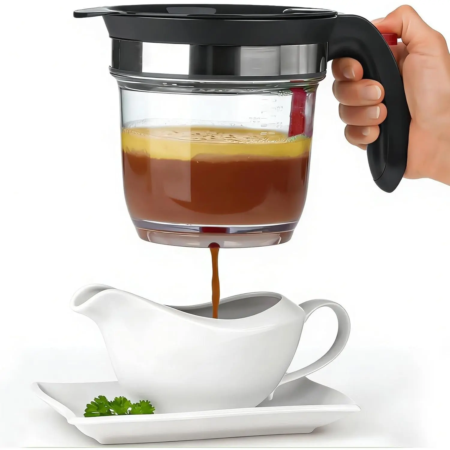 Fat Separator for cooking, 4 Cups Plastic Fat Strainers with Bottom Release, Gravy Grease Separator, Soup Oil Separator Measuring Cup