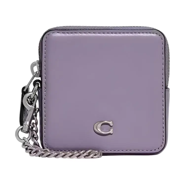 Coach Leather Coin Purse for Women with Silver-Tone Zipper Closure and Snap Button – Light Purple