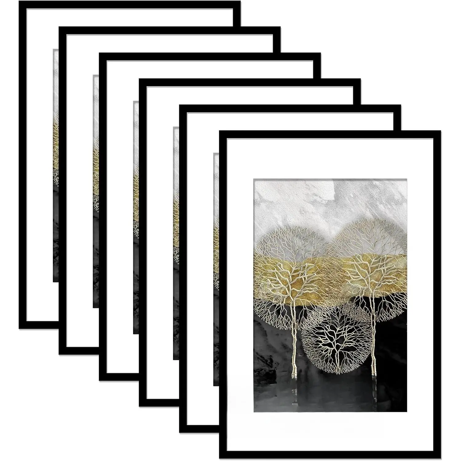 16x24 Picture Frame Set of 6 for Photo Poster Horizontally/Vertically| Black Light Weight Frame for Pciture 16by24 without Mat or 12x18 with Mat Wall Mount(6 Packs|Black|16x24)