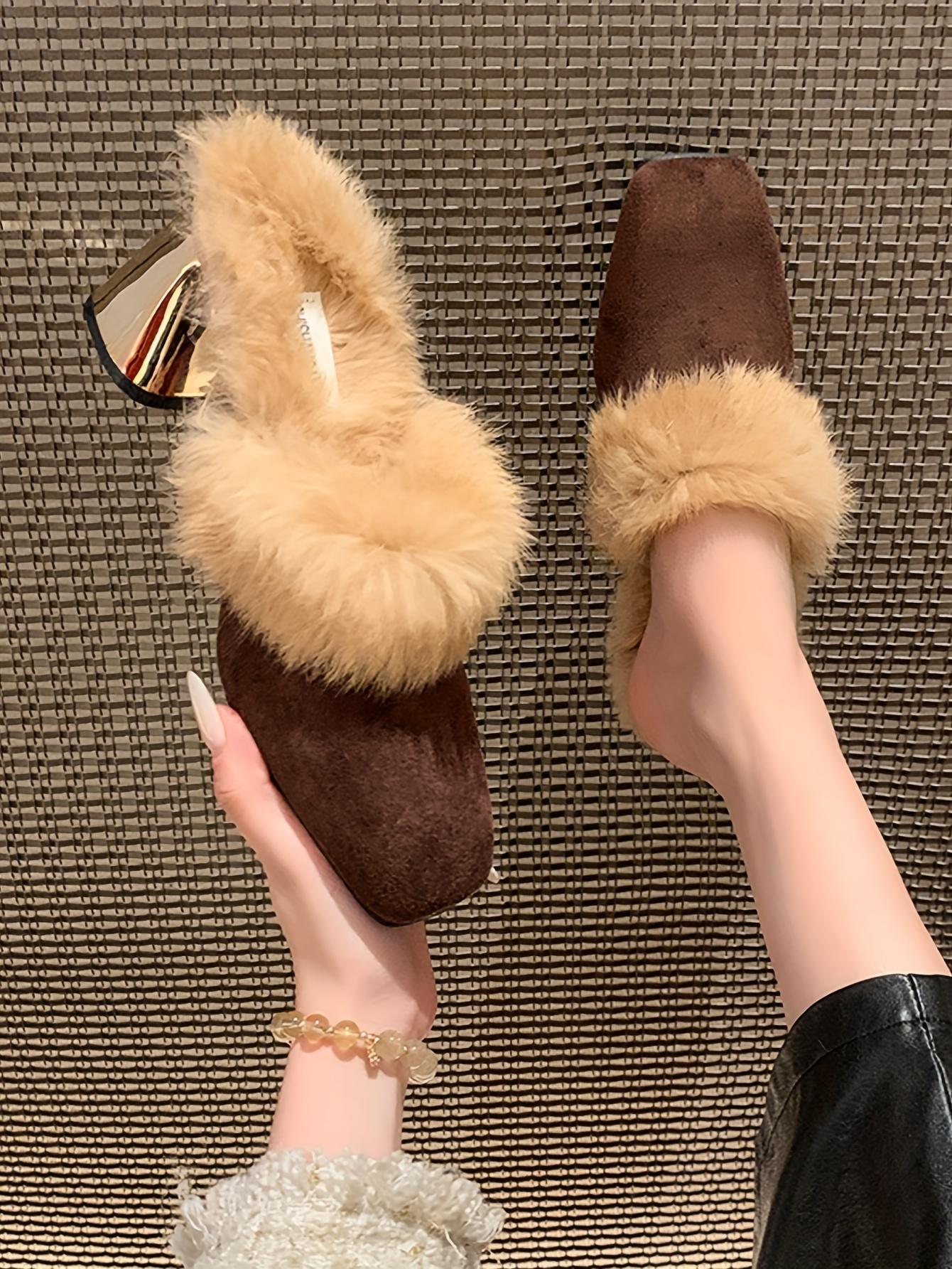 Moccasin Women 2024 New Autumn And Winter Outdoor Half with Dress Versatile High Heels One Slip-On Chunky Heel Elegant Women Shoes