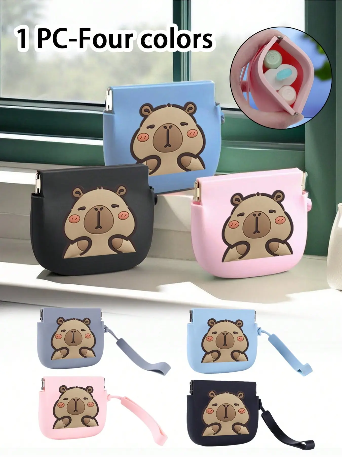 Waterproof Silicone Organizer Bag, Cute Water Buffalo Design, Mini Wallet for Keys, Lipstick, Jewelry, Maroon Color, Durable Women's Bag