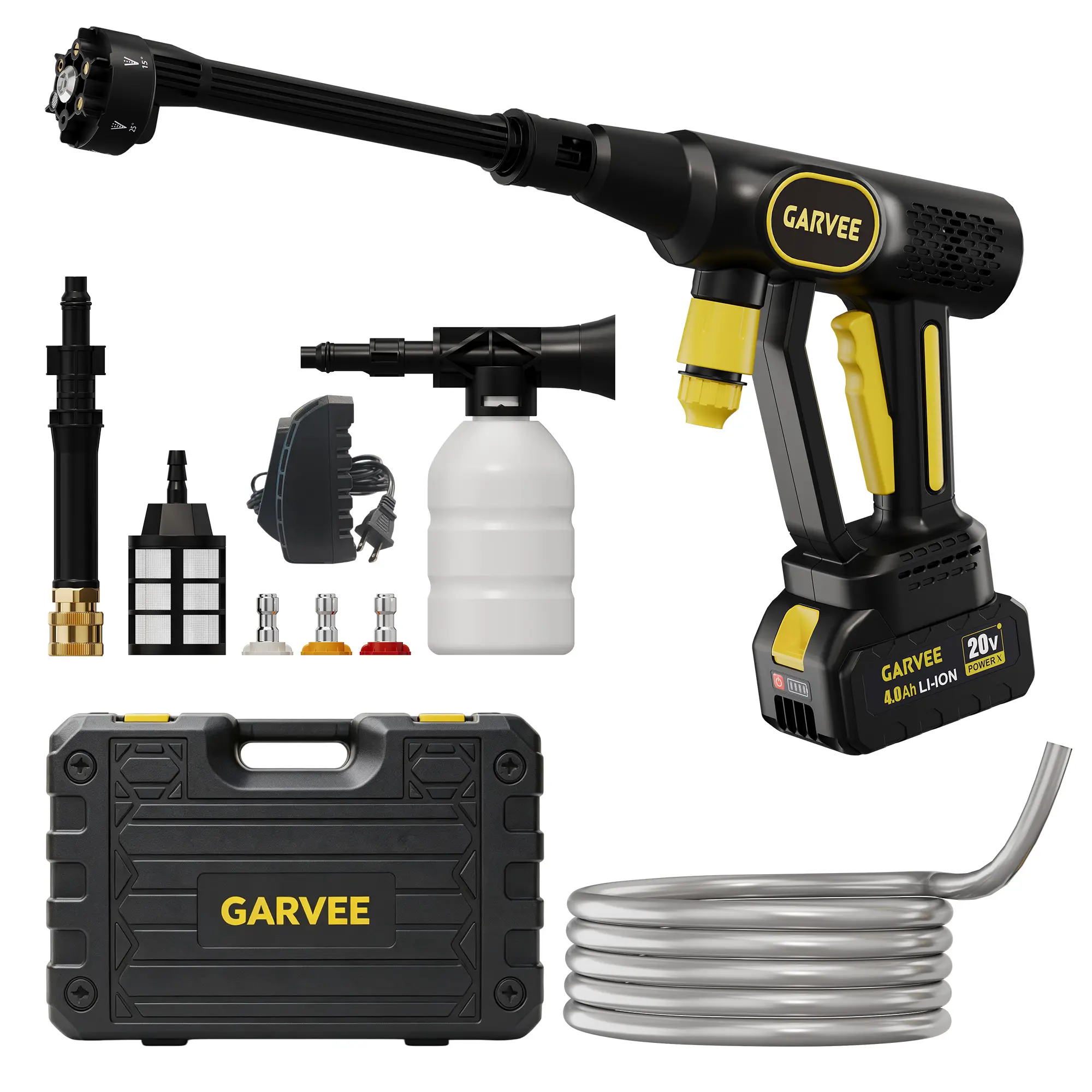 GAOMON 320 PSI 20V Wireless Brushless Pressure Washer – 6-in-1 Adjustable Nozzle, 4.0Ah Battery, Foam Cannon, 26FT High-Elastic Hose, Portable Power Cleaner for Car, Home, Garden