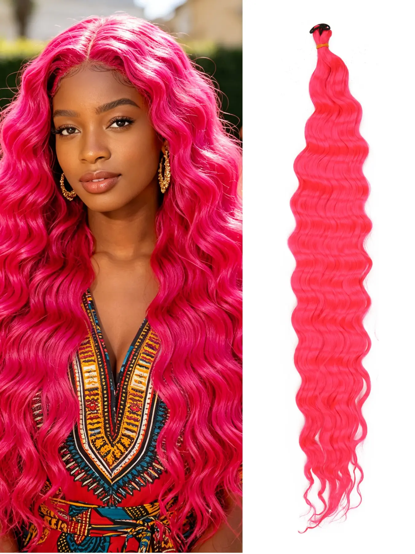 20 Inch Boho Curly Crochet Hair Extensions, Deep Wave Pre‑Stretched Synthetic Crochet Braids, Grey Pink Brown Ombre Hair, Synthetic Fiber Hair Extensions for Women Daily Party Music Festival Carnival Cosplay Hair Volume Boost