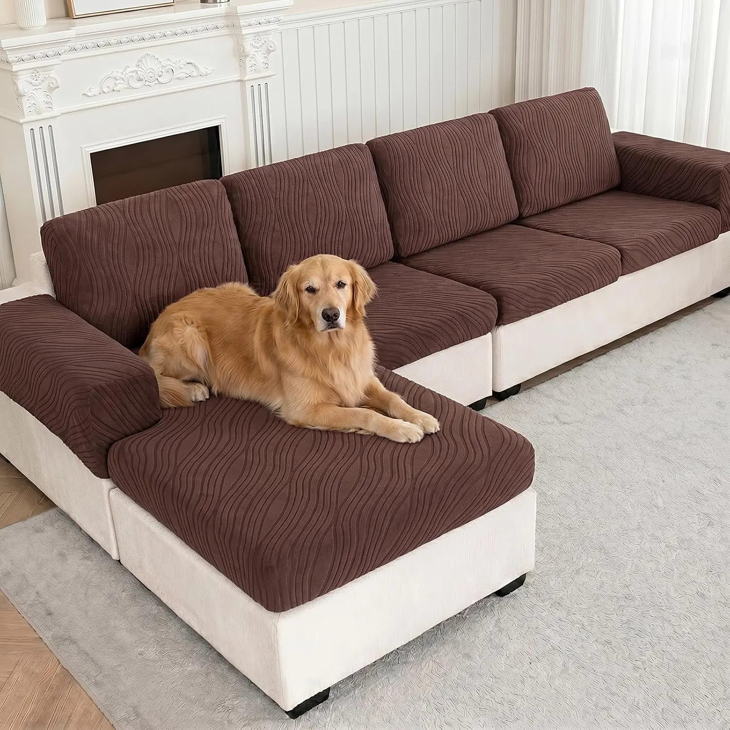 Cushion Cover Sectional Couch Covers for Sofa Chaise Couch Cover L Shaped Sofa Cover Seat Cushion Cover Stretch Sofa Slipcovers for Pets(2 Seater + 1)