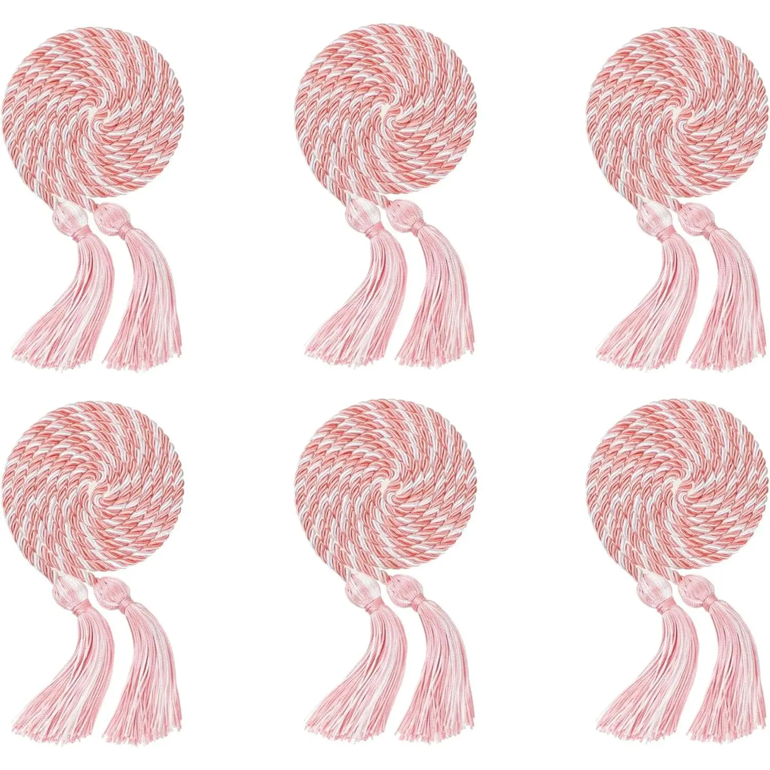 2Pcs/ 6Pcs Graduation Multi Color Braided Honor Cords with Tassel for High School Bachelor Master Doctor 68" Long (6, Pink White)