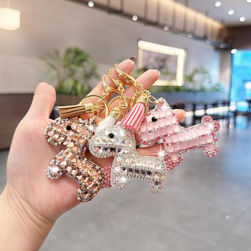 Bling Bling Pony Keychain with Tassel, Creative Rhinestone Horse Car Key Ring, Fashion Cute Cartoon Bag Charm Accessory