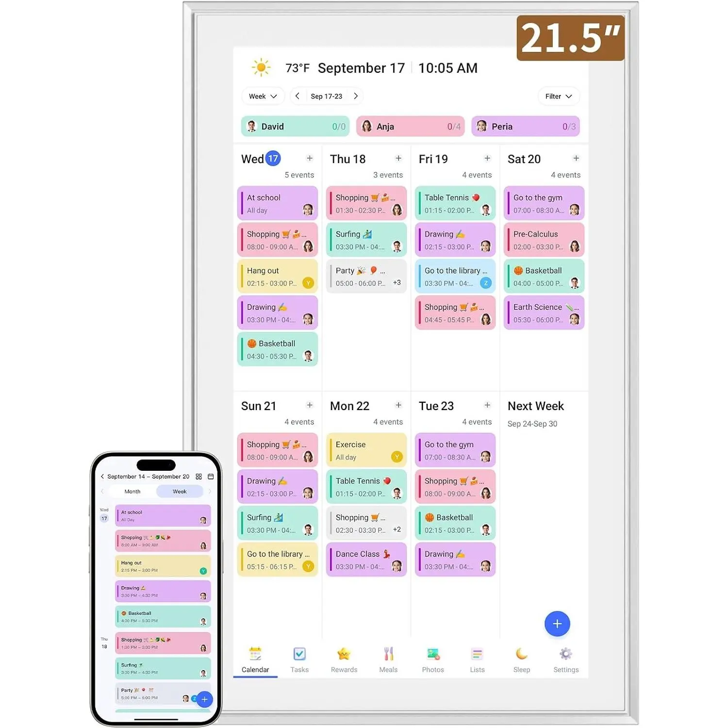 Smart Digital Calendar: 21.5-Inch Electronic Wall Calendars & Chore Chart, Full HD Interactive Touchscreen Display for Family Schedules Planner,Seamless Scheduling/Organizing-Wall/Desk Mountable