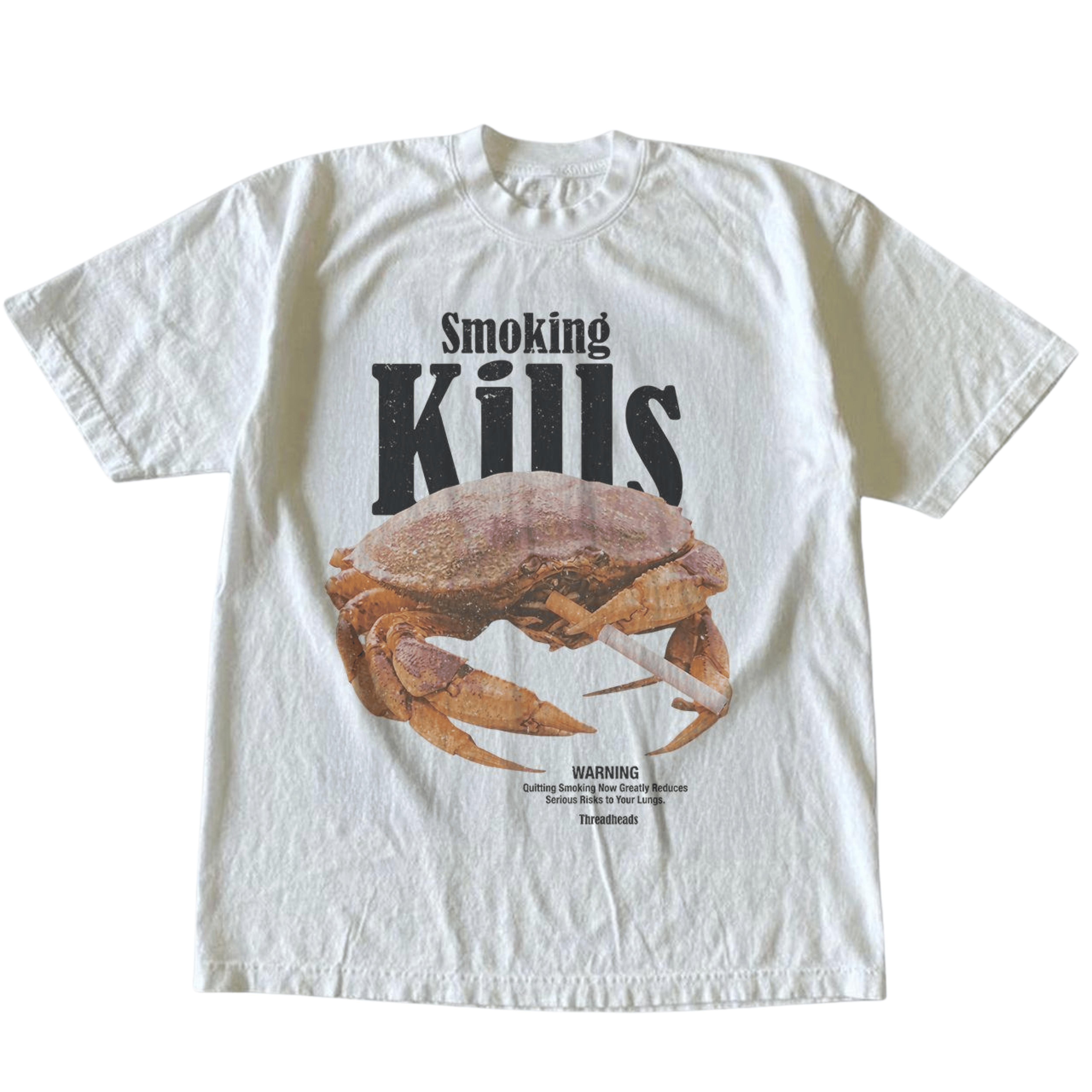 Men's and Women's T-shirt, Vintage Style Smoking Kills Graphic Tee, Unisex Casual Top, Funny Crab Meme Shirt, Sarcastic Humor Clothes, Retro Parody Apparel, Matching Couples Outfit, Loose Fit Tee, Relaxed Fit Clothing, Unique Birthday Present
