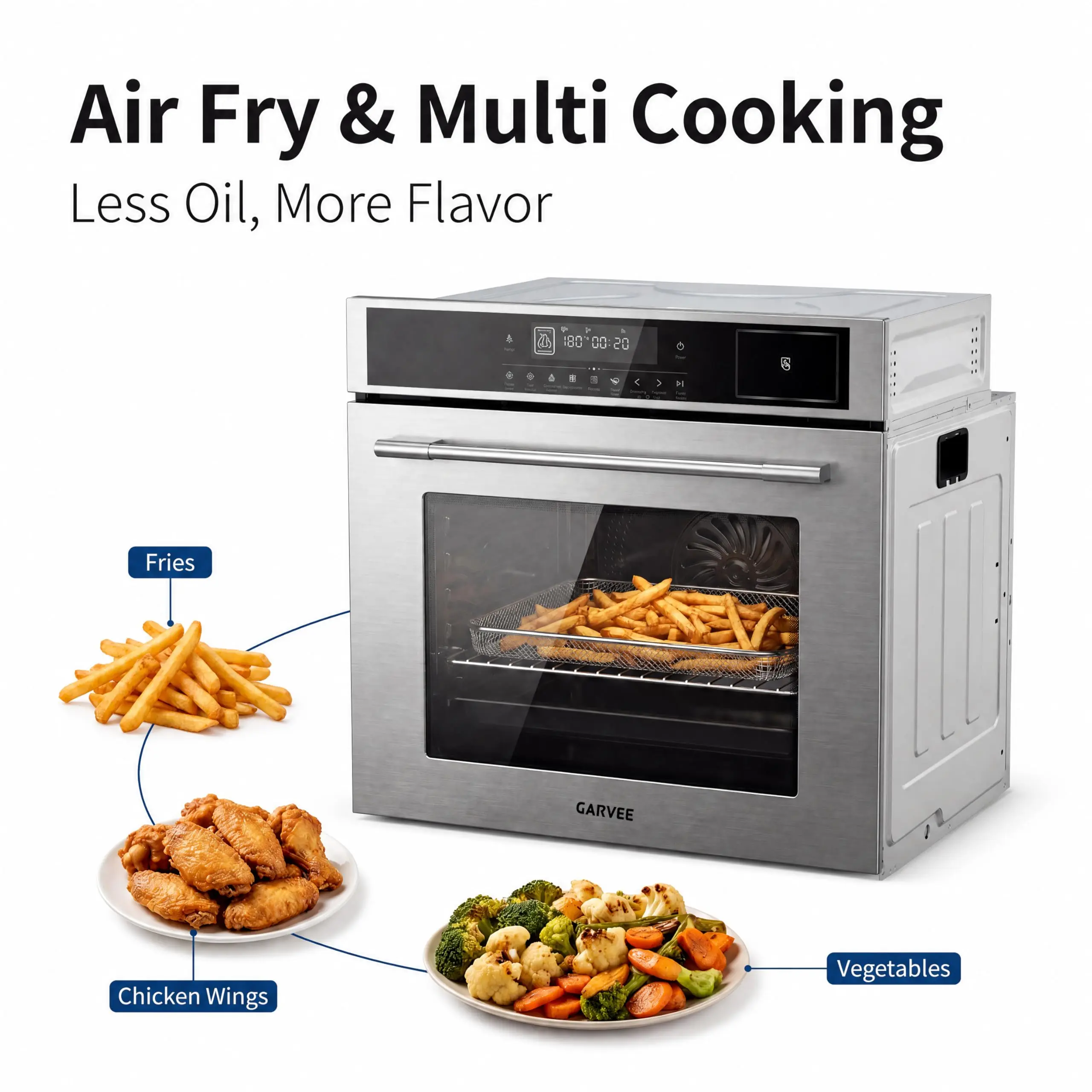 24 Inch Built-in Steam Electric Wall Oven 2.5 Cu.ft Stainless Steel, Touch Control Triple Glass Door Design, 5 Cooking Modes with Timer & Child Safety Lock