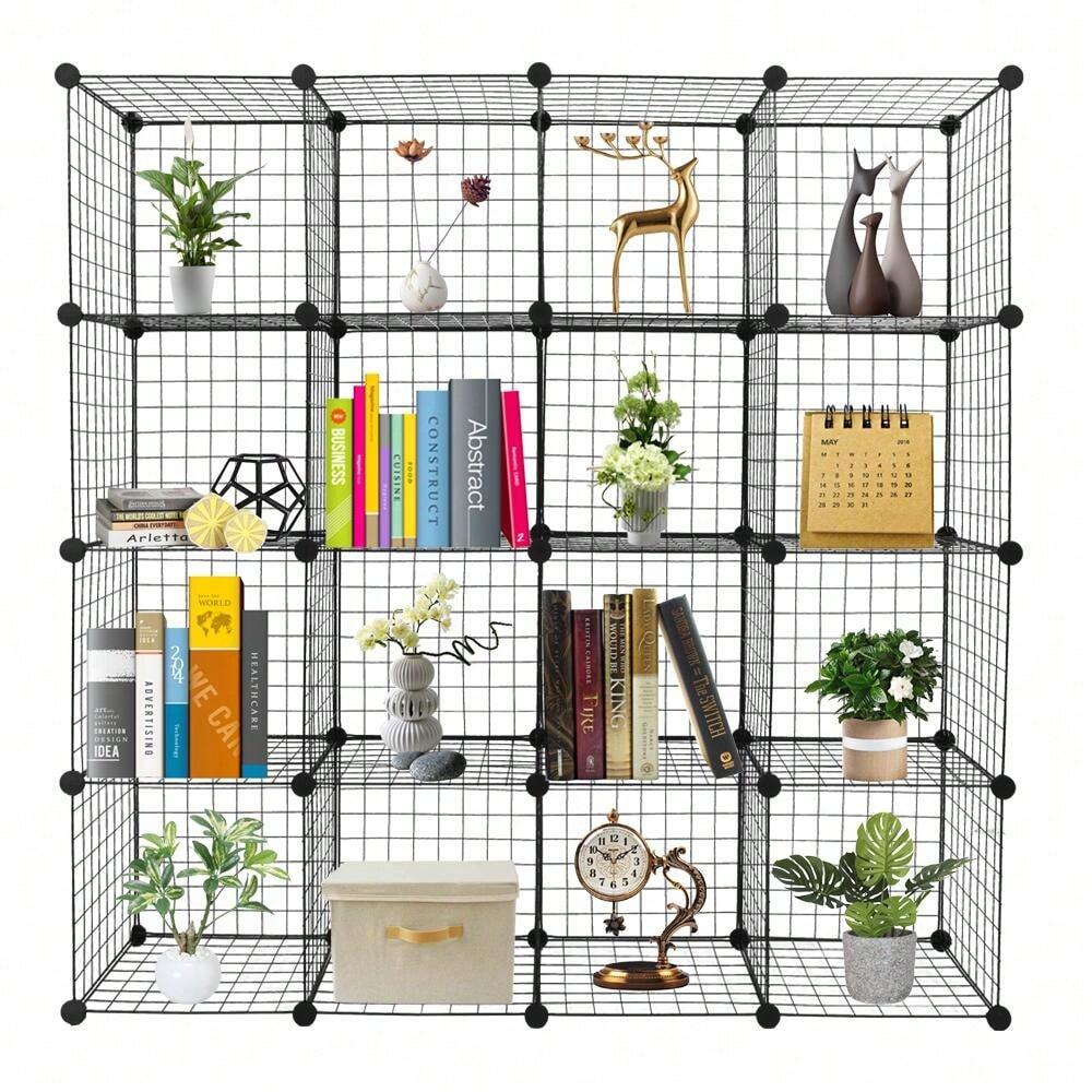 outstanding quality  1pc 16 Wire Cube Storage Origami Shees Metal Grid Multifunction Sheing Unit Modular Cubbies Organizer Bookcase